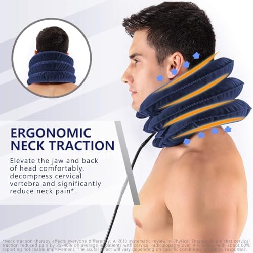 Cervical Neck Traction Device for Instant Neck Pain Relief - Inflatable & Adjustable Neck Stretcher Neck Support Brace, Best Neck Traction Pillow for Home Use Neck Decompression (Blue)