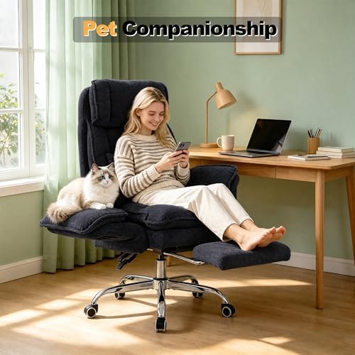 Office Chair with Flip Armrests & Foot Rest,Criss Cross Legged Home Office Desk Chair with Pet Seat,Ergonomic Reclining Computer Gaming Chair,High Back Executive Chair with Lumbar Pillow,Black