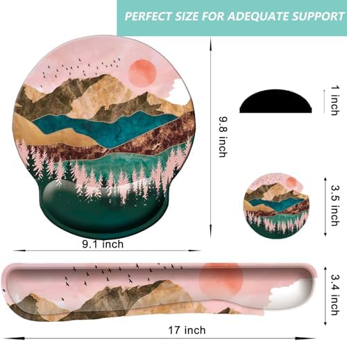 Keyboard Wrist Rest Pad Mouse Pad with Wrist Support Set of 3, Mousepad with Non-Slip Rubber Base, Ergonomic Memory Foam Mouse Wrist Cushion Support for Home Office Laptop Computer Gaming, Sunrise