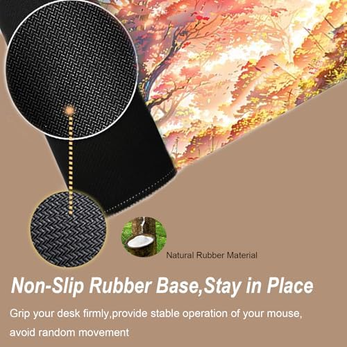 Gaming Mouse Pad 31.5x11.8 inch XL Large Extended Mouse Pad, Big Mousepad Desk Mat for Computer with Non-Slip Rubber Base and Stitched Edge-Maple Leaves