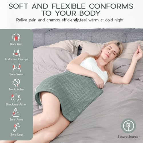 Heating Pad for Back Neck Shoulders Abdomen, Fast Heating Electric Heat Pad Dry Moist Therapy, Auto Shut Off Timer, Gray - Mother’s Day Gifts for Mom Women, Father’s Day Gift for Dad