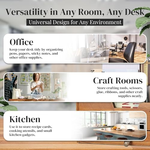 Flexzion 3 Tier Wooden Desk Organizer - Country Rustic Compartments Slot File Tray Pencil Sorter Shelf Holder Supplies Rack Accessories Set with Storage Drawer for Desktop Tabletop Office Home Brown
