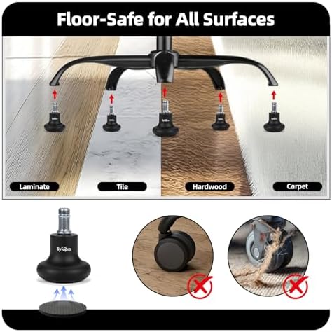 Sytopia Office Chair Bell Glides Replacement, Fixed Feet Wheel Stopper for Swivel Chairs and Stools, 7/16" x 7/8" Stem, Separate Self-Adhesive Felt Pads, Non-Slip Base, Quiet & Easy Install, 5 Pack