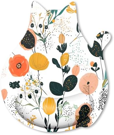 Ergonomic Mouse Pad with Wrist Rest, Cute Cat Memory Foam Padded Pain Relief Non-Slip Wrist Support Mouse Mat for Gaming Work Computer Laptop, Funny Office Supplies Desk Accessory, Cute Flower