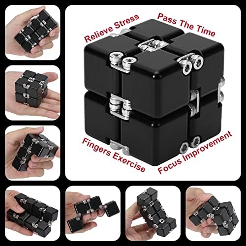 Lifidea Aluminum Alloy Metal Infinity Cube Fidget Cube (6 Colors) Handheld Fidget Toy Desk Toy with Cool Case Infinity Magic Cube Relieve Stress Anxiety ADHD OCD for Kids and Adults (Black)