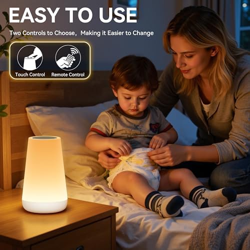 Auxmir Rechargeable Night Light, Touch Table Lamp with Remote, White