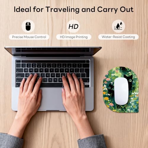Contoured Oval Mouse Pad 6x8in Non-Slip for Laptop,Black Cats
