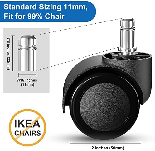 Office Chair Wheels Replacement, 5 Pcs 2 Inch Office Chair Casters Heavy Duty, Computer Desk Chair Wheel Safe Mute Rotating Rubber Wheels for Wood Floors and Carpet, Universal Size Fits 99% by Aisuly