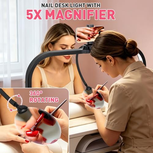HITTI LED 5X Magnifier Half Moon Nail Desk Lamp, 30" Foldable Arch Light