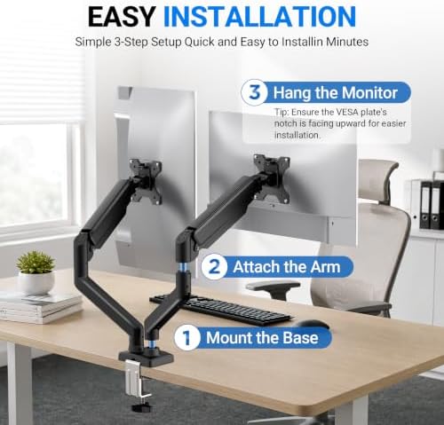 GRIFEMA Gas Spring Monitor Mount for 13-32″, Dual Monitor Arm, Easy Install