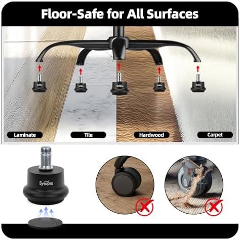Sytopia Office Chair Bell Glides Replacement, Fixed Feet Wheel Stopper for Swivel Chairs and Stools, 7/16" x 7/8" Stem, Separate Self-Adhesive Felt Pads, Non-Slip Base, Quiet & Easy Install, 5 Pack