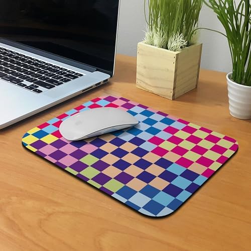 Non-Slip Rectangle Mousepad, WIRESTER Colorful Checkered Pattern S2 Mouse Pad for Home, Office and Gaming Desk