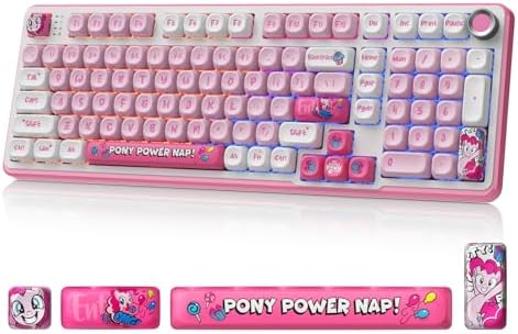 My Little Pony [Official Hasbro Licensed] Wireless Mechanical Keyboard, 101 Keys RGB Gaming Keyboard with Custom Linear Switches & Knob Control, 3-Mode (BT/2.4G/USB-C), Cute Pink Gift for MLP Fans