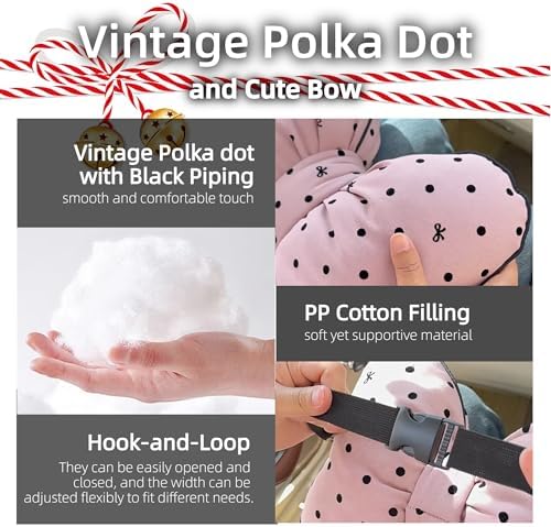 2PCS Chic Car Headrests with Bow-Shaped Cotton Linen Bowknot Neck Pillows for Cozy Road Trip & Cute Interior Decoration (Black Polka)