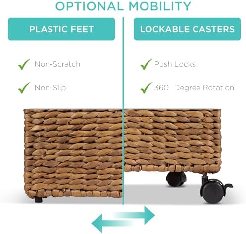 Best Choice Products Handwoven Water Hyacinth Rolling Filing Cabinet, Mobile File Organizer for Hanging Folders W/Lid and Locking Wheels For Home or Office – Chestnut