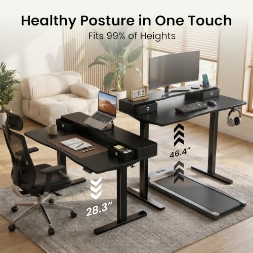 Realbear 60x30 Inch Electric Standing Desk with Drawers, Black