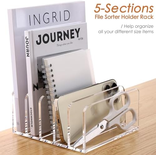 SANRUI Acrylic Mail Holder, 5-Slot Vertical Letter Sorter, Clear