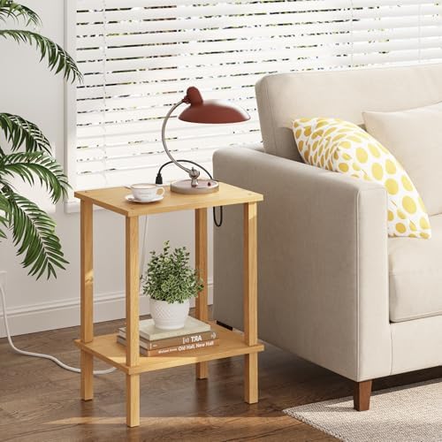 TUTOTAK End Table with Charging Station, Side Table, Nightstand