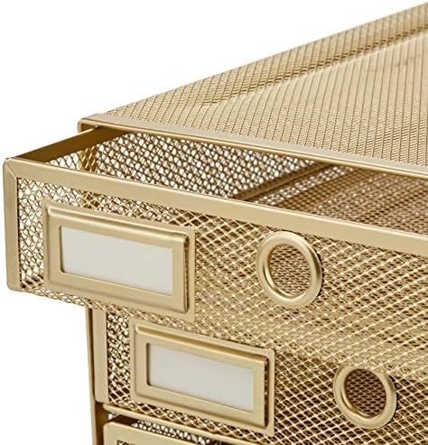 Annova Desk Organizer Wire Mesh 3 Tier Sliding Drawers Paper Sorter/Multifunctional/Premium Solid Construction for Letters, Documents, Mail, Files, Paper, Kids' Art Supplies (Gold)