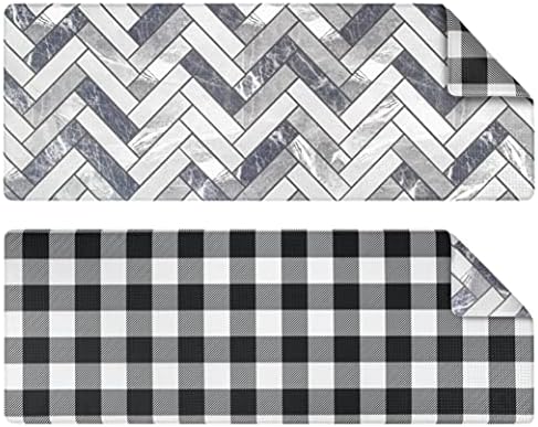 OPUX Anti Fatigue Kitchen Floor Mat, Reversible Cushioned Memory Foam Kitchen Rug Pad, Waterproof Non-Slip Padded Comfort Standing Mat Laundry Home, 47x17 (Buffalo Check Black White Herringbone)
