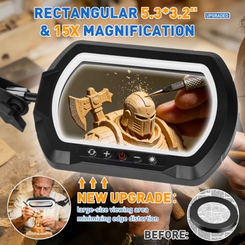 15X Rectangle 3-Section Magnifying Glass with Light and Clamp-White