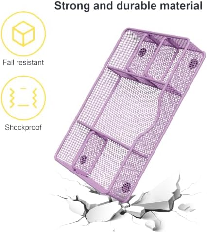 VyGrow Desk Drawer Organizer Tray, Metal Mesh Drawer Organizers Office, 6 Adjustable Compartment, Desk Organizer Tray for Home Office 12.87L x 8.73D x 1.96H inch, Black, 1PC Medium, Purple