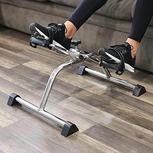 DMI Portable Exercise Bike, Under Desk Bike Pedal Exerciser for Arms or Legs can be used as Workout Equipment or Physical Therapy with Manual Tension Adjuster, Chrome