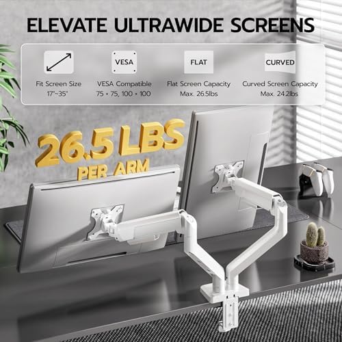 ARES WING Dual Monitor Mount with USB for 2 Monitors for 17-35 inch, White