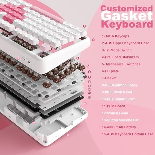 YUNZII B87 TKL Wireless Mechanical Keyboard (White Heart, Cocoa V2)