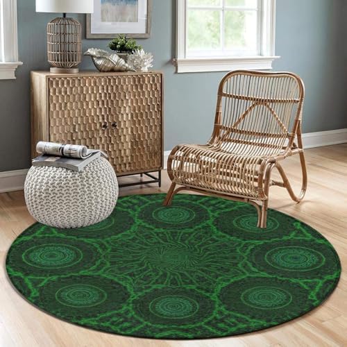 Soft Round Yoga Carpet, Office Chair Decor Round Mat for Carpet and Hardwood Floors Tie Dye Indian Mandala Green, 36inch