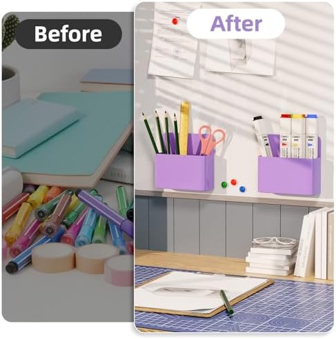 Mabrasse 2p Magnetic Dry Erase Marker Holder,Pen and Eraser Holder for Whiteboard, Magnet Pencil Cup Utility Storage Organizer for Office, Refrigerator, Locker and Metal Cabinets（Purple)