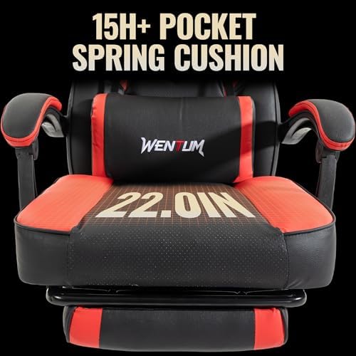 Massage Gaming Chair, Big & Tall with Lumbar Support & Footrest, Red