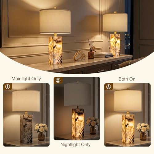 Scenekoy 23" Alabaster Table Lamps Set of 2 with Night Light for Bedroom