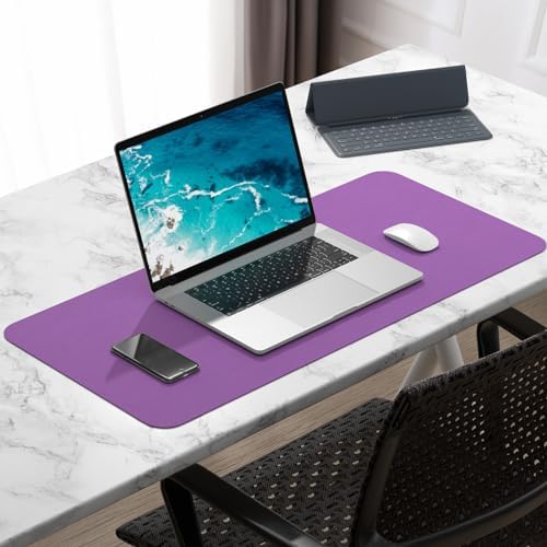 Hsurbtra Desk Pad, 30" x 14" PU Leather Desk Mat, XL Extended Mouse Pad, Waterproof Desktop Blotter Protector, Non-Slip Ultra Thin Large Laptop Keyboard Writing Mat for Office Home, Purple