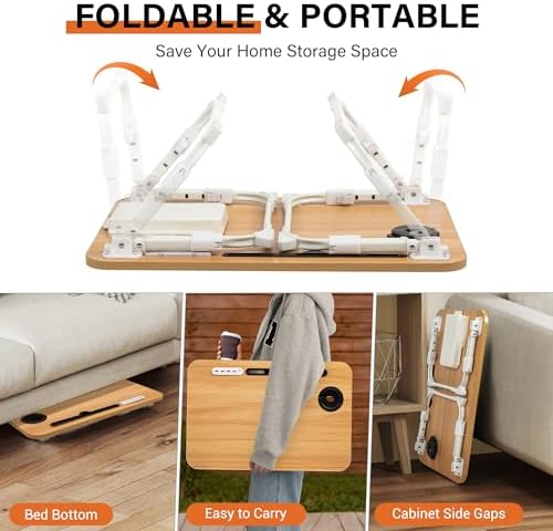 Lap Desk for Bed Adjustable Height with USB Port 23.6" x15.7" Desktop