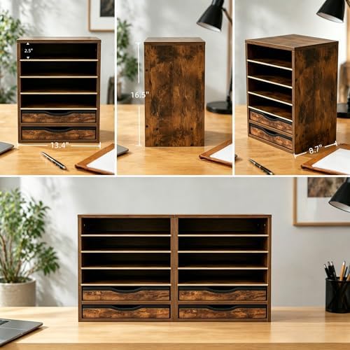 Wooden Mail Organizer, Desk Paper Organizer Wood, Brown