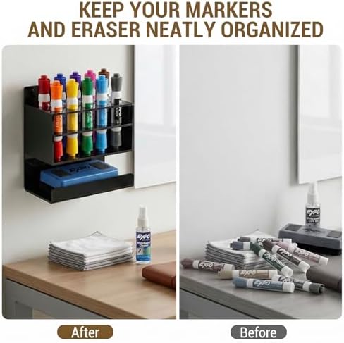 MyGift Black Acrylic 10 Slots Dry Erase Marker and Eraser Holder