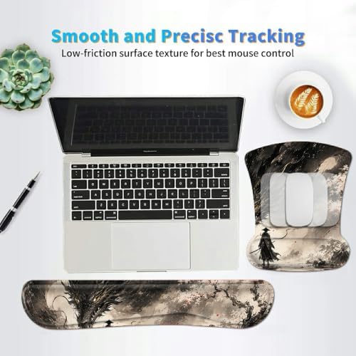 3-in-1 Ergonomic Memory Foam Keyboard Wrist Rest Pad Set, Sakura Dragon