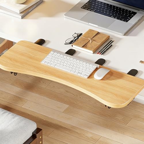 Natural,B68*24,Ergonomics Desk Extender Tray, Desktop Extender with 3/4 stand, 30"x9.4" Clamp on Table Mount Arm Wrist Rest Shelf, Small Table Edge Extender Tray, 90° Foldable Computer Arm Rest for De