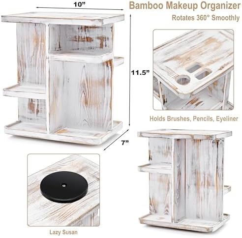 Sorbus Bamboo Makeup Organizer, Rotating Cosmetic Storage for Vanity (Grey)