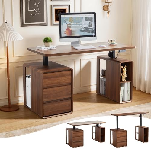 55" Wood Electric Standing Desk with Drawers and Storage Shelves