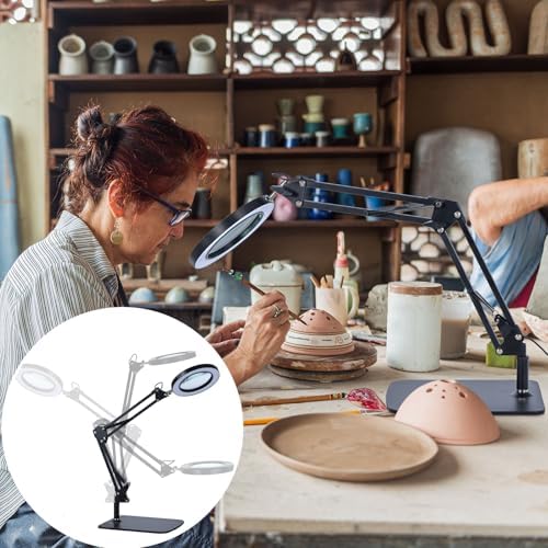 Magnifying Glass with Light and Stand, 3 Color Mode & 10 Dimmable Levels, Hands Free Lighted Magnifier with Clamp, LED Magnifying Desk Lamp for Close Work, Reading, Crafts, Painting Miniatures