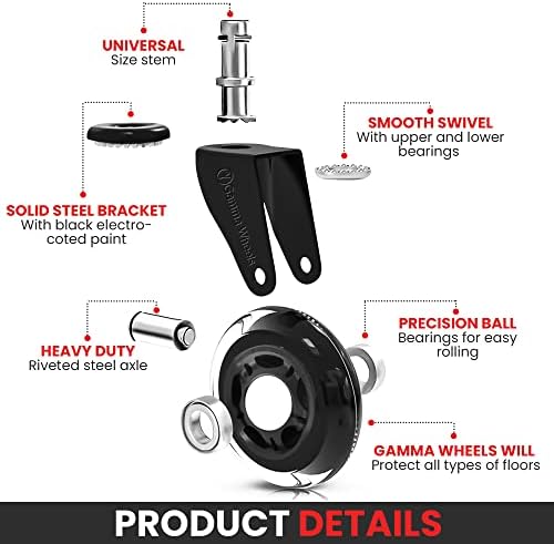 Premium Gamma Office Chair Wheels Black, Pack of 5, 7/16 x 7/8 Inch – Heavy Duty Chair Wheels Replacement for Scratch-Free, Smooth & Silent Rolling – Suitable for Floors & Carpet