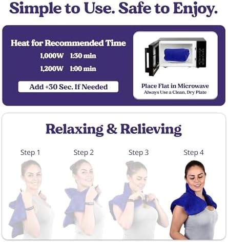 Microwavable Heating Pad for Neck, Shoulders, and Back by Joy & Grace | 5 Lb Weighted Neck & Shoulder Wrap | Moist Heat Therapy Pack for Relaxation and Comfort | Soft Micro-Mink Cover | Unscented Blue