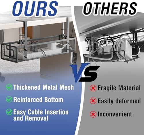 Under Desk Cable Management Tray, GZOKMOG 15.75" No Drill Cable Management,