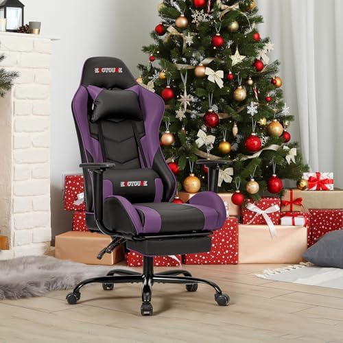 Purple Ergonomic High Back PC Racing Massage Gaming Chair
