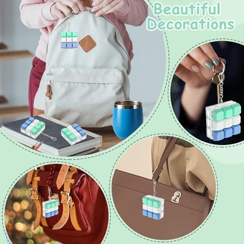 Keyboard Fidget Toy, Keyboard Fidget Keychain 9-in-1 Keyboard Decompression Button Finger Clicker Toys Stress Relief Fidget Gifts (3 Colors- Blue White Green)