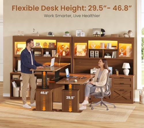 SEDETA 69" L Shaped Standing Desk with 4 Drawers, Storage Bookshelf