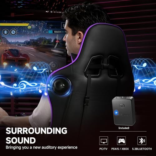 GTPLAYER Gaming Chair,Gamer Chair with Bluetooth and Adjustable Backrest,Seat Height Adjustable Computer Chairs with 3D Armrests,Video Game Chair with Footrest Speakers (Purple)
