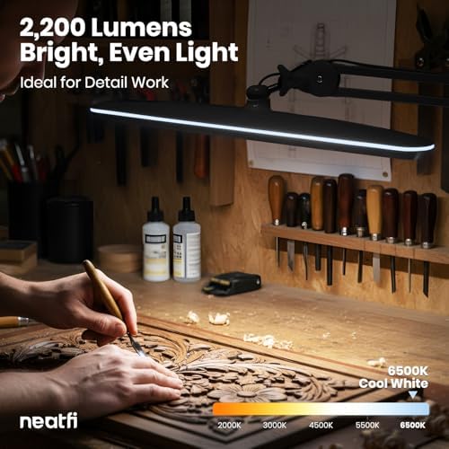 Neatfi 2200LM 24W LED Desk Lamp w/Base, Non-CCT 23-Inch Wide Head (Black)